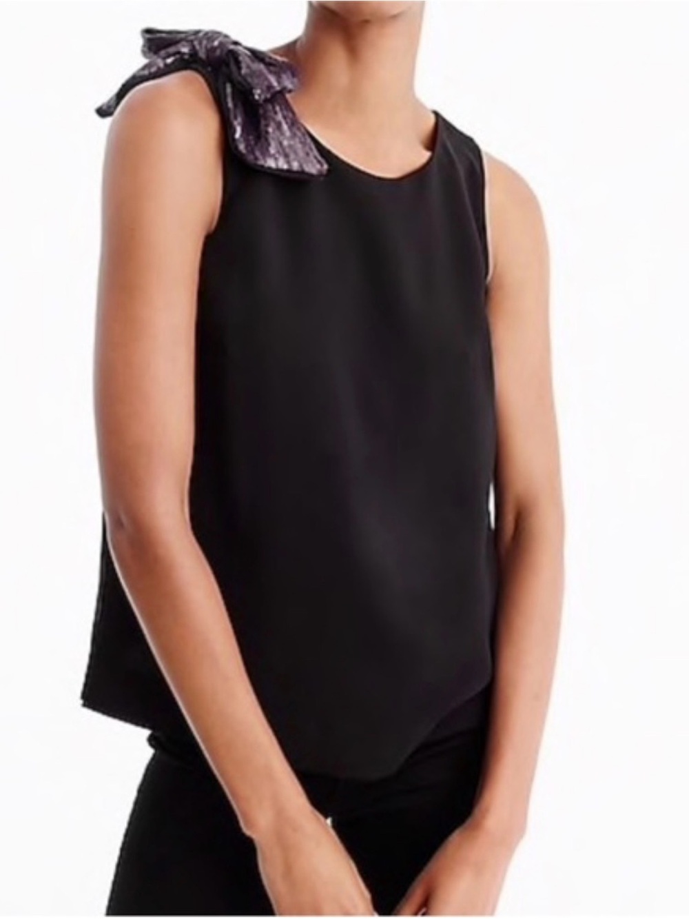 NWT J.Crew Black Drapey Tank with purple Sequin Bow - Picture 9 of 11